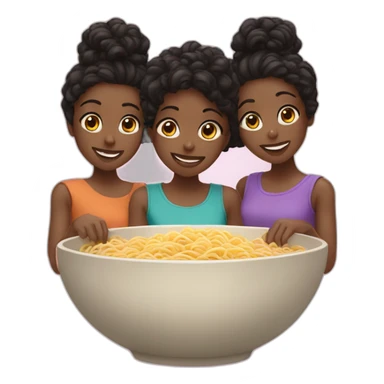 Three black girls sharing a bowl of noodles sticker