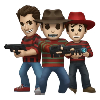 Freddy Krueger and Ash Williams and Jason Voorhees playing a video game sticker