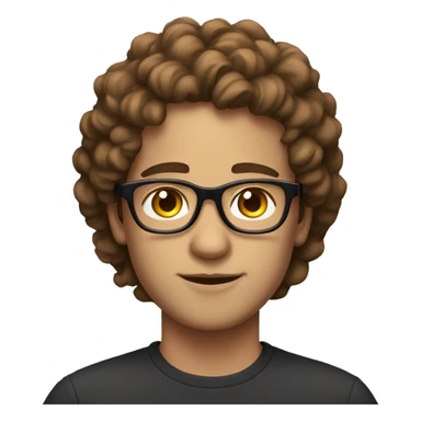 a young man with fair skin, long brown curls and glasses sticker