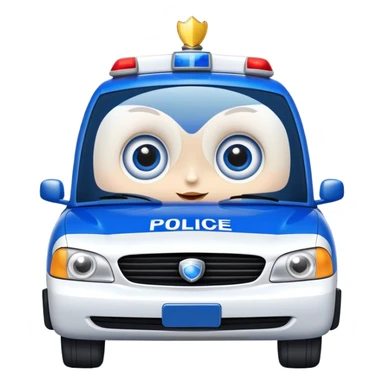 A police patrol car with big eyes and a brave, happy expression sticker
