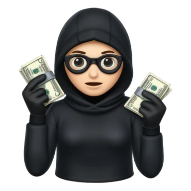 Robber with money na mão direita com uma blusa de frio preta  sticker