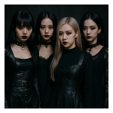Blackpink members in goth style, dark fashion, dramatic makeup, moody atmosphere, detailed, stylish, dark aesthetic sticker