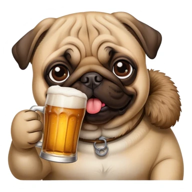 Pug drinking a beer sticker
