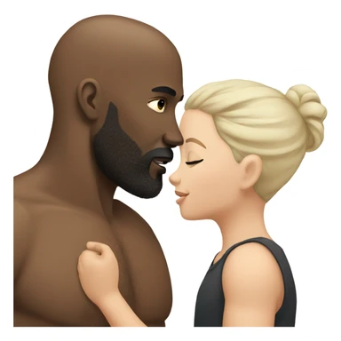 White brunette kissing muscular black bald man with beard sticker