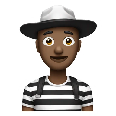 a man with an eye mask and an black and white stripes  t shirt and a hat sticker