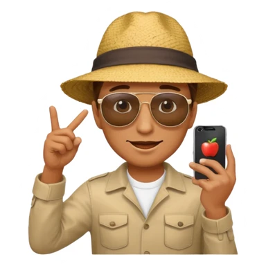 Draw a male tourist who pointed his phone for a photo. In the style of an Apple emoji sticker