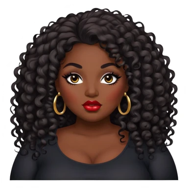 big plus size, dark skin, curly long hair, baddie,pretty lips, makeup, black eyeliner, long hair sticker