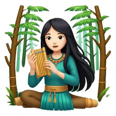 mystical forest woman with long black hair playing glowing pan flute sticker