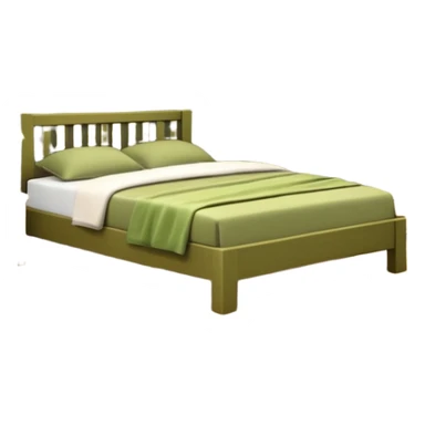 Olive green walls, wooden bed, plants around the room, wooden closet sticker