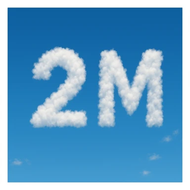 The number two and the letter M in a cloud formation, fluffy and white sticker