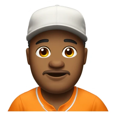 Fat man with no shoes or socks, a baseball cap, and orange shirt on. He is also a game streamer. sticker