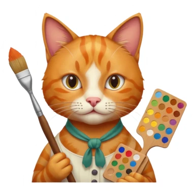 A cat holding brushes and a colour pallete because he is an artist sticker