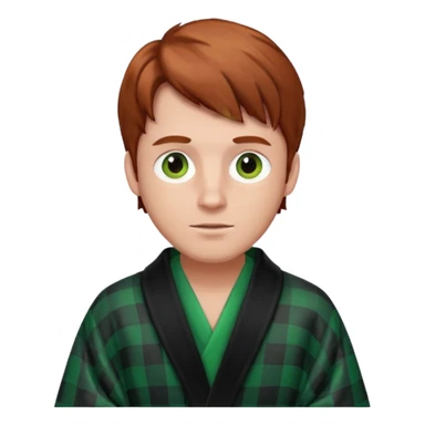 redish brown haired man with a black and green checked robe sticker