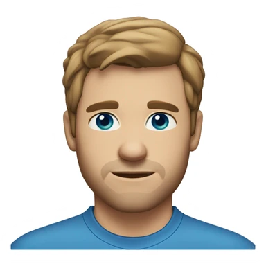 A head and shoulders shot of a 34 year old Caucasian man, with short brown hair,   with blue eyes wearing a t-shirt. sticker