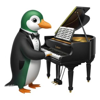 Green penguin playing piano sticker