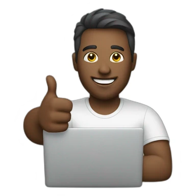 man holding laptop thumbs up sticker