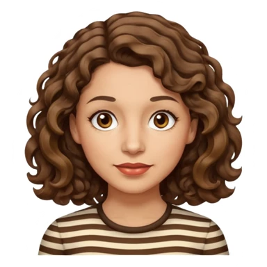 woman, 40s, chin-length wavy/curly/unruly brown-ish, few white stripes hair, hazel eyes, light skin sticker