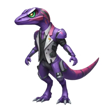 Colorful Edgy Velociraptor-Genesect-Fakémon-Pokémon wearing a with a futuristic cyber-helmet And suit Full Body sticker