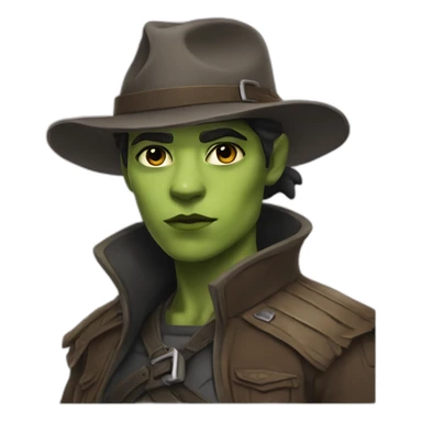 Non-binary Orc ranger wearing fedora sticker