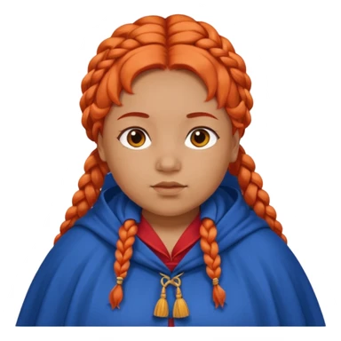 red orange braids hair girl, tan skin, fat, wear blue cloak sticker