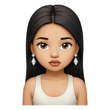 light brown skin tone, very adorable toddler, with big plump lips, long long lashes, black straight long hair, brown eyes, white tank top, diamond stud earrings sticker