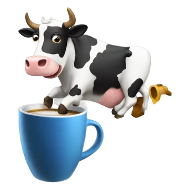 Cow flying a rocket ship over the moon while drinking coffee sticker