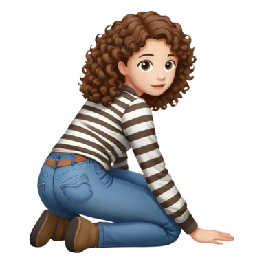 girl with curly hair in jeans and striped shirt kneeling on the ground seen from behind sticker