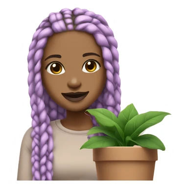 Lightskin black girl with dirty blonde box braids and mauve lips smiling watching a plant grow sticker