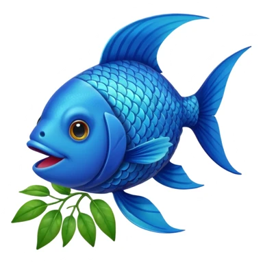 A fish holding a plant with its mouth sticker