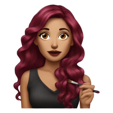 Beautiful tattooed burgundy long haired woman doing her makeup sticker