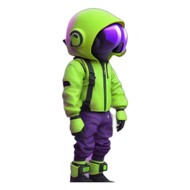 Ants 3D color lemon green and purple neon streetwear cybertech smart Futuristic cyber AR/VR point from him up doing a moonwalker sticker