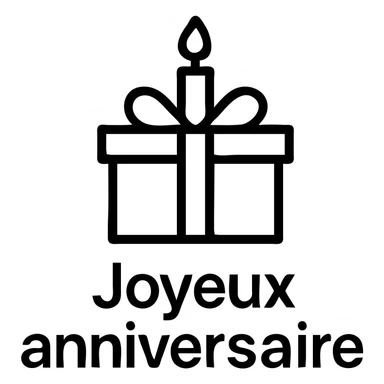 Joyeux anniversaire minimalist icon featuring birthday cake or gift box, simple lines, cheerful vibe sticker