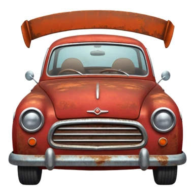 Red rusty car driving towards screen sticker