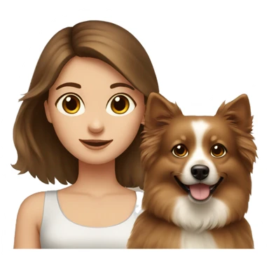 beautiful girl with brown hair with her beige spitz dog sticker