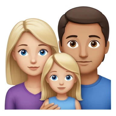 Family portrait with father with dark brown hair and brown eyes, mother with light brown hair and blue eyes, 1 blonde little girls with blue eyes, 1 light brown hair and brown eyes sticker