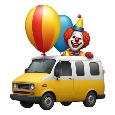 A clown in a van with a ballon sticker