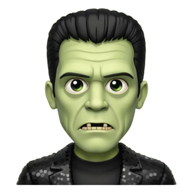 Frankenstein from Universal Monsters with pale greenish skin, black hair, black sequin outfit sticker