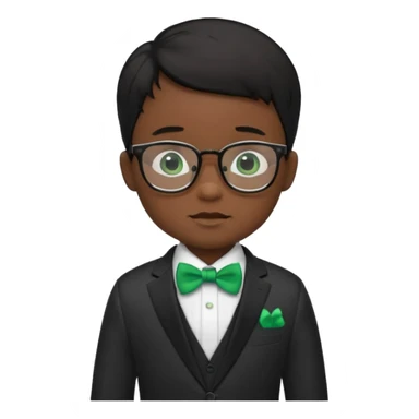 baby boy black hair in suit, with green bow, wearing glasses sticker