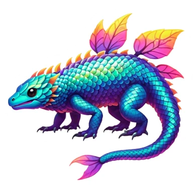 Exotic lush warm-colored neon Fakémon-Fionbri-creature sticker