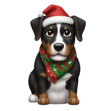 Dog black and brown and white with a christmas scarf sticker
