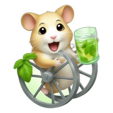 hamster running on a wheel drinking mojito sticker