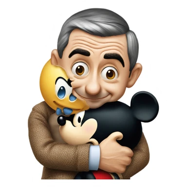 mr bean hugging with mickey mouse sticker
