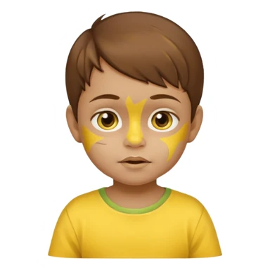 brown hair baby with yellow face paint and yellow shirt sticker