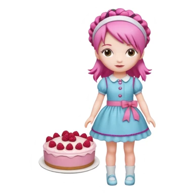 Isolated detaile illustration modern raspberry torte doll figurine full body with pink hair and a hairband sticker