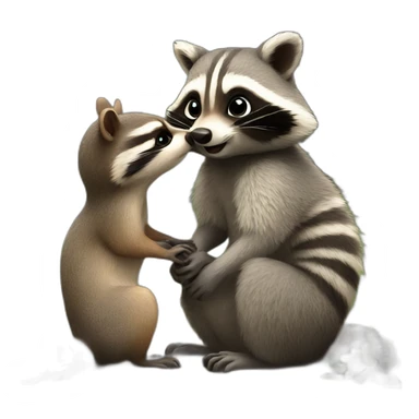 raccoon kissing an squirrel sticker