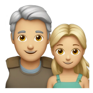 Famille de 4 - maman blonde , papa chauve , 2 sœurs brunes , chat gris sticker