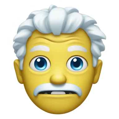 A yellow evil emoji with white hair and sky blue eyes sticker
