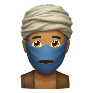 man with his face masked by a bedouin mask sticker