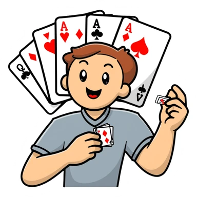 Canasta card game player with excited expression and cards sticker