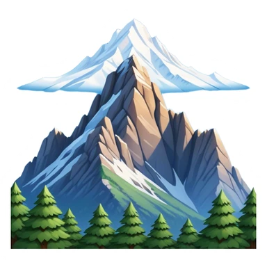 Cinematic Realistic Mountain Emoji, Majestic and towering, with craggy, snow-capped peaks rising sharply against a deep blue sky. The rugged terrain is dotted with rocky outcrops and patches of greenery, with clouds swirling around the higher reaches. Soft glowing outline, capturing the essence of ancient strength and natural beauty in a towering mountain! sticker